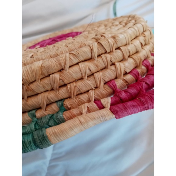 Vintage Colorful Shallow Woven Basket Boho Decor - Picture 8 of 10